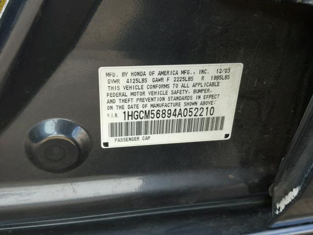 1HGCM56894A052210 - 2004 HONDA ACCORD EX CHARCOAL photo 10