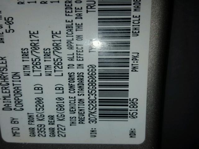 3D7KS28C35G860660 - 2005 DODGE RAM 2500 S BROWN photo 10