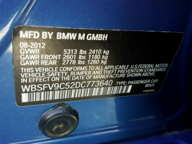 WBSFV9C52DC773640 - 2013 BMW M5 BLUE photo 10