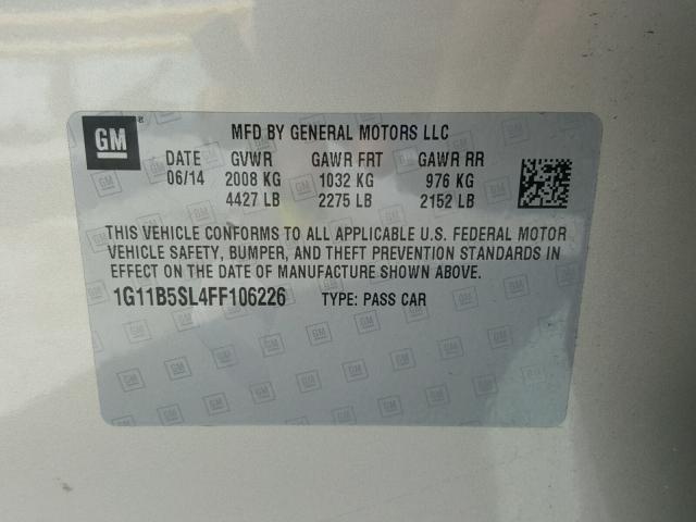 1G11B5SL4FF106226 - 2015 CHEVROLET MALIBU LS ბეჟი ფოტო 10