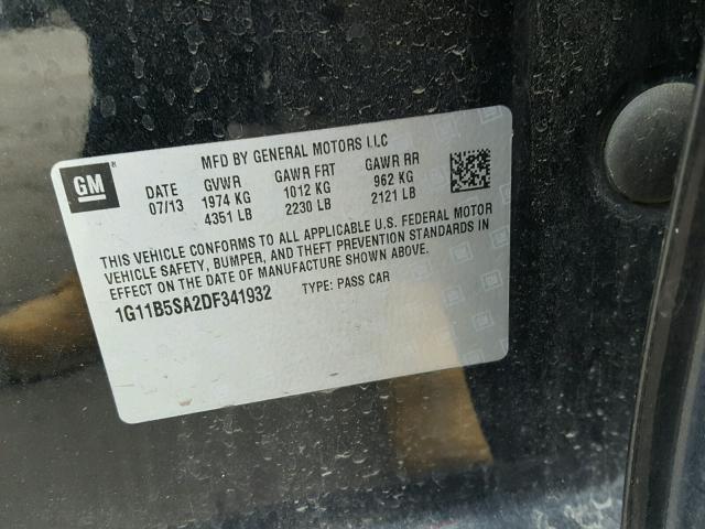 1G11B5SA2DF341932 - 2013 CHEVROLET MALIBU LS შავი ფოტო 10