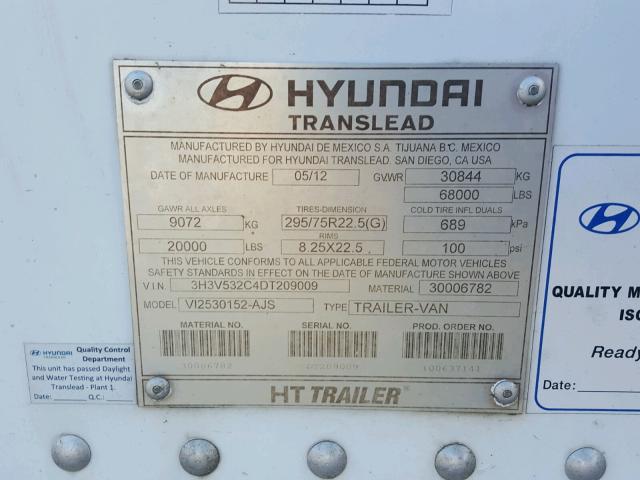 3H3V532C4DT209009 - 2013 HYUNDAI TRAILER WHITE photo 10