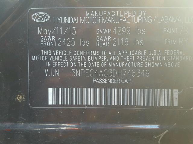 5NPEC4AC3DH746349 - 2013 HYUNDAI SONATA SE BLACK photo 10