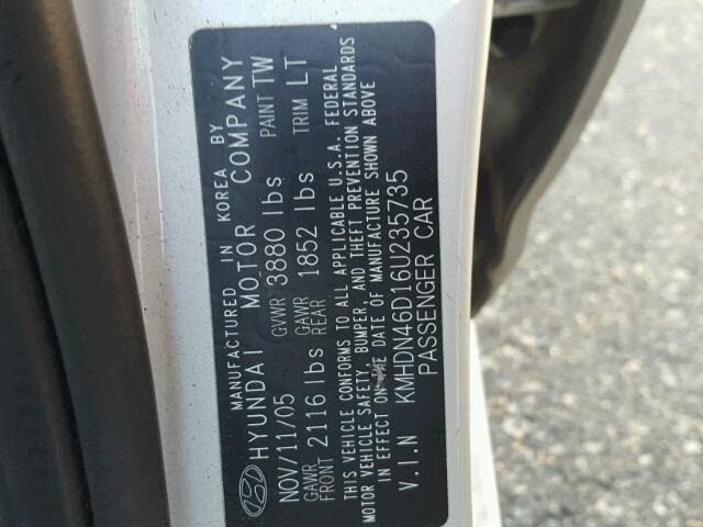 KMHDN46D16U235735 - 2006 HYUNDAI ELANTRA GL GRAY photo 10