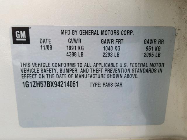 1G1ZH57BX94214061 - 2009 CHEVROLET MALIBU 1LT ოქროსფერი ფოტო 10