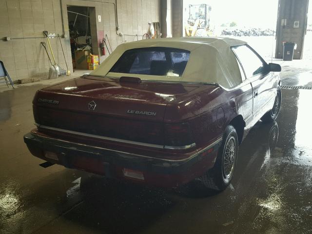 1C3BJ45K4JG349182 - 1988 CHRYSLER LEBARON MAROON photo 4