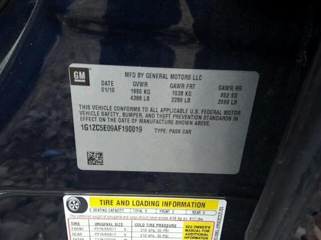 1G1ZC5E09AF190019 - 2010 CHEVROLET MALIBU 1LT ლურჯი ფოტო 10