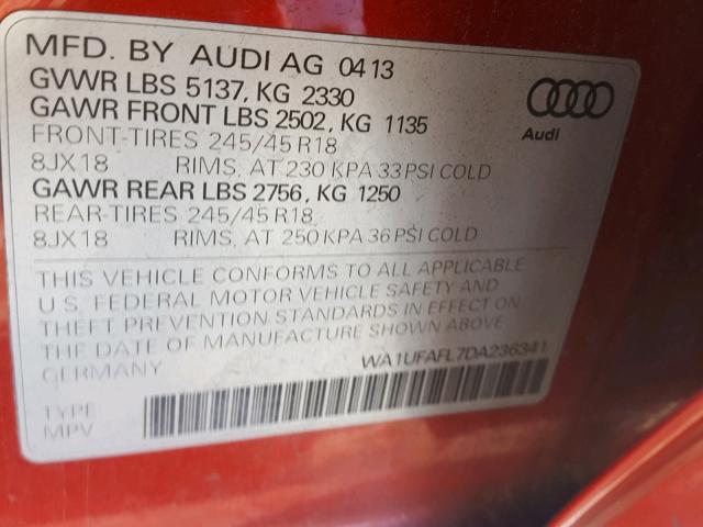 WA1UFAFL7DA236341 - 2013 AUDI A4 ALLROAD ORANGE photo 10