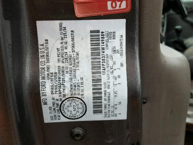 1FAFP38374W149889 - 2004 FORD FOCUS ZTS GRAY photo 10