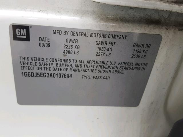 1G6DJ5EG3A0107694 - 2010 CADILLAC CTS PERFOR Weiß Foto 10