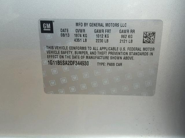 1G11B5SA2DF344930 - 2013 CHEVROLET MALIBU LS Сріблястий фото 10