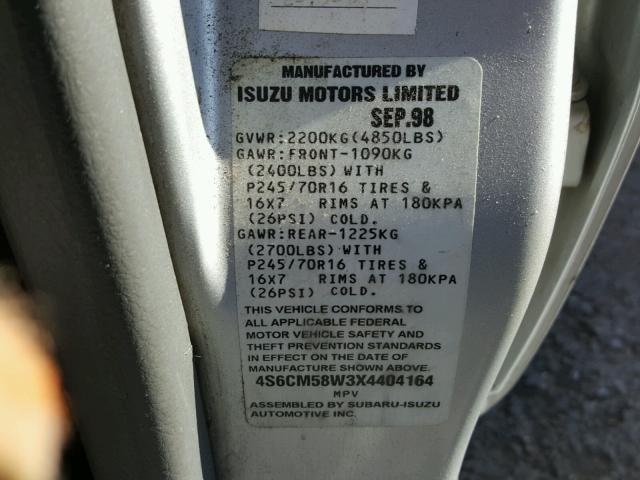 4S6CM58W3X4404164 - 1999 HONDA PASSPORT E 银色 照片 10