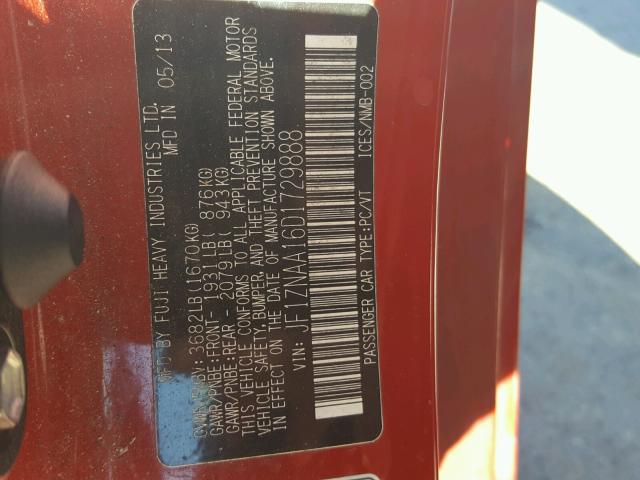 JF1ZNAA16D1729888 - 2013 TOYOTA SCION FR-S წითელი ფოტო 10