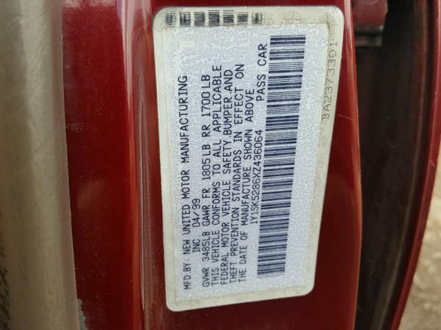 1Y1SK5286XZ436064 - 1999 CHEVROLET GEO PRIZM 红色 照片 10