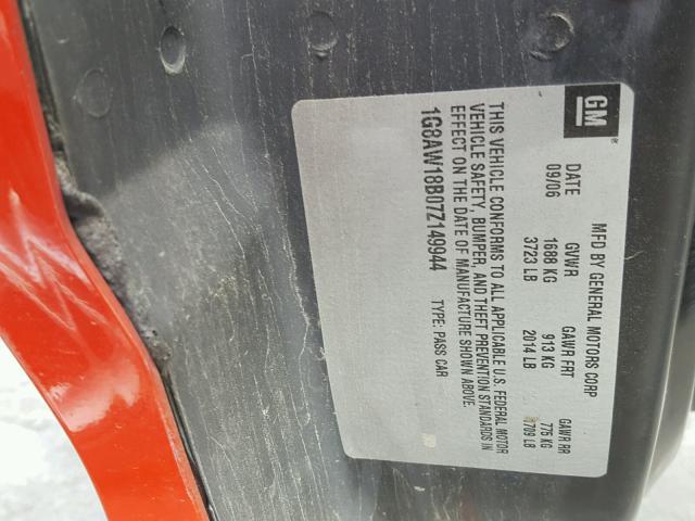1G8AW18B07Z149944 - 2007 SATURN ION LEVEL RED photo 10