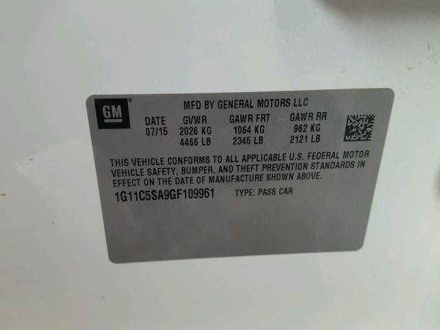 1G11C5SA9GF109961 - 2016 CHEVROLET MALIBU LIM 白色 照片 10