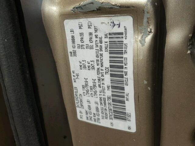 3B7KC23671G817961 - 2001 DODGE RAM 2500 BEIGE photo 10