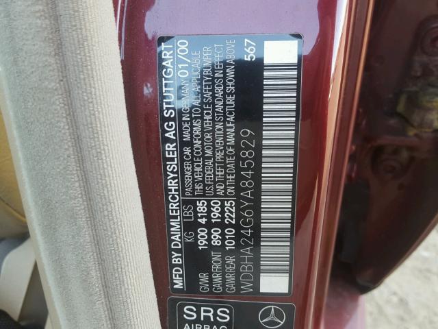 WDBHA24G6YA845829 - 2000 MERCEDES-BENZ C BURGUNDY photo 10