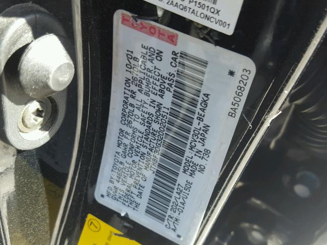 JTHBF30G320020511 - 2002 LEXUS ES 300 BLACK photo 10