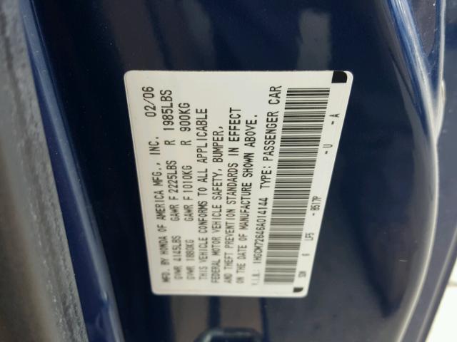 1HGCM72646A014144 - 2006 HONDA ACCORD EX BLUE photo 10