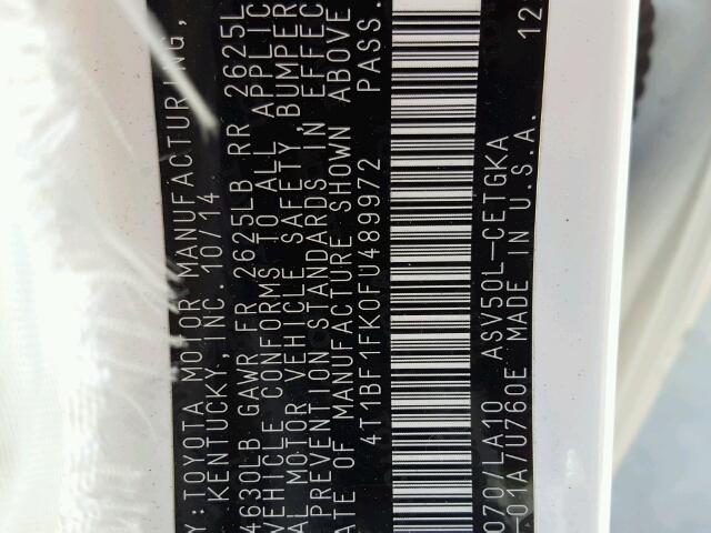 4T1BF1FK0FU489972 - 2015 TOYOTA CAMRY LE WHITE photo 10