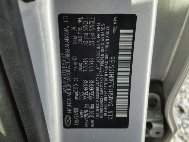 5NMSH13E98H195168 - 2008 HYUNDAI SANTA FE S 银色 照片 10