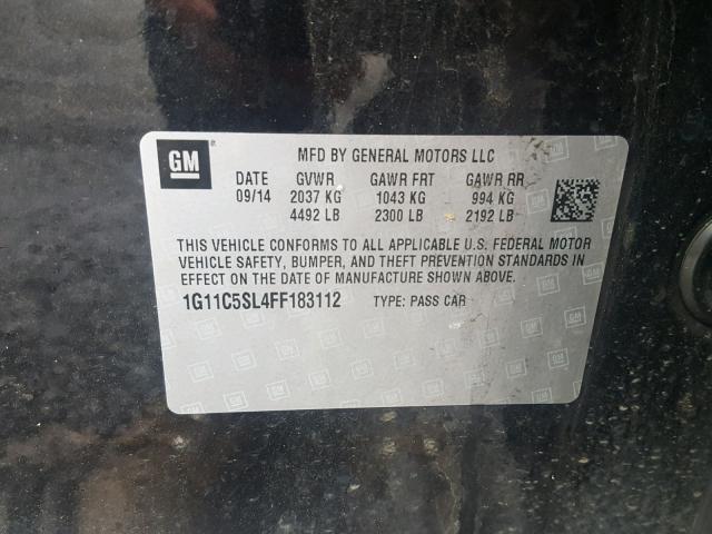 1G11C5SL4FF183112 - 2015 CHEVROLET MALIBU 1LT BLACK photo 10