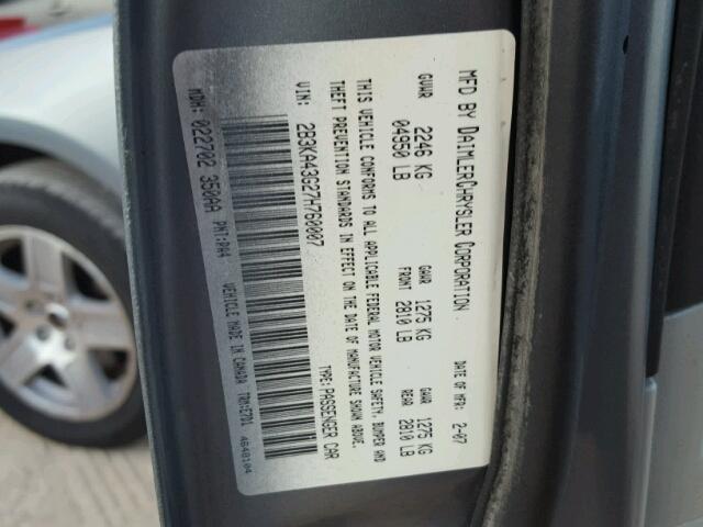 2B3KA43G27H760007 - 2007 DODGE CHARGER SE BLUE photo 10