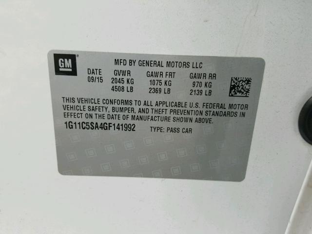 1G11C5SA4GF141992 - 2016 CHEVROLET MALIBU LIM 白色 照片 10