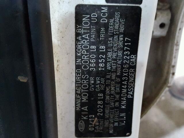 KNADM4A3XD6223717 - 2013 KIA RIO LX Սպիտակ լուսանկար 10