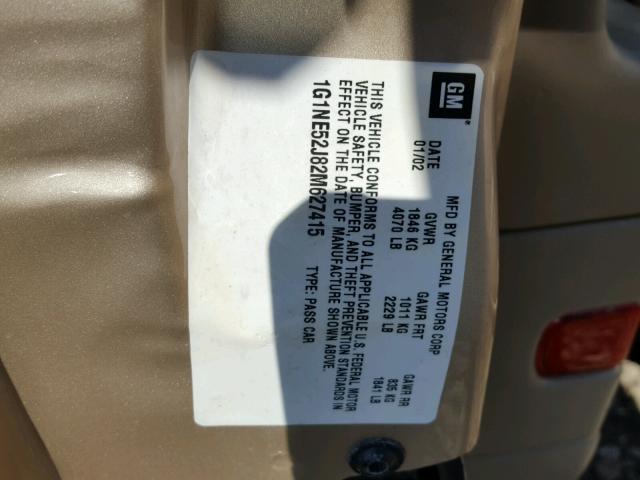 1G1NE52J82M627415 - 2002 CHEVROLET MALIBU LS Qızıl foto 10