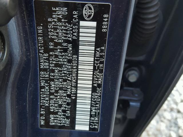 4T1BF1FK5HU649038 - 2017 TOYOTA CAMRY LE 蓝色 照片 10