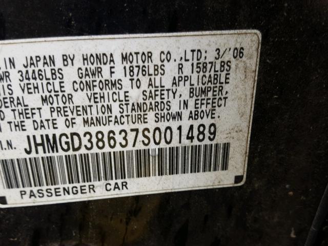JHMGD38637S001489 - 2007 HONDA FIT S 黑色 照片 10