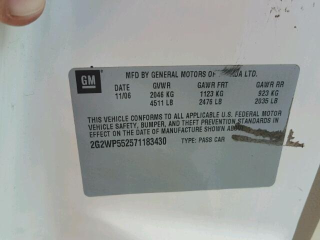 2G2WP552571183430 - 2007 PONTIAC GRAND PRIX WHITE photo 10