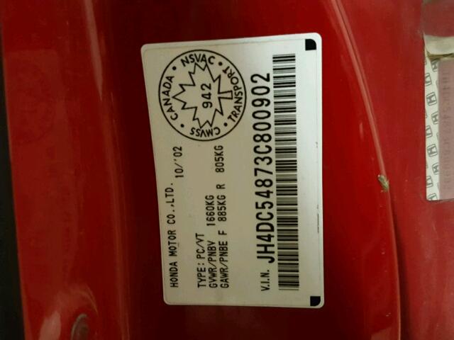 JH4DC54873C800902 - 2003 ACURA RSX RED photo 10