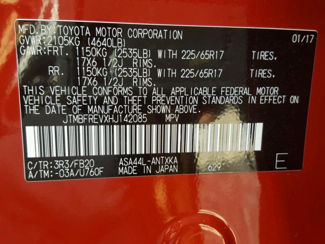 JTMBFREVXHJ142085 - 2017 TOYOTA RAV4 LE Qırmızı foto 10