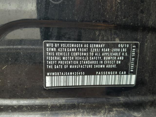 WVWDB7AJ0AW420450 - 2010 VOLKSWAGEN GOLF BLACK photo 10