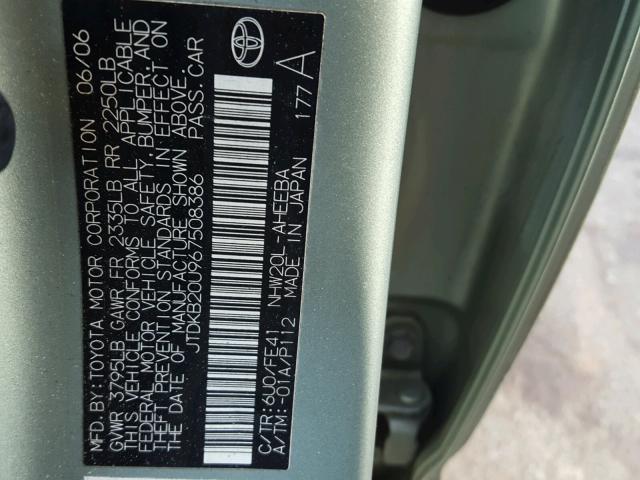 JTDKB20U967508386 - 2006 TOYOTA PRIUS GREEN photo 10