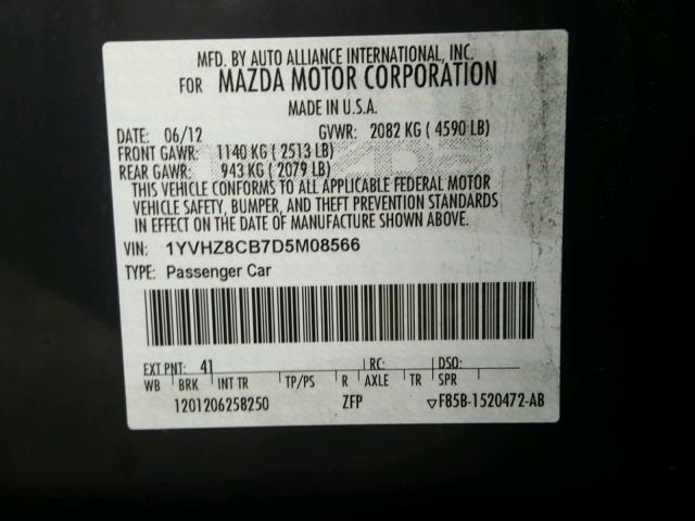 1YVHZ8CB7D5M08566 - 2013 MAZDA 6 GRAND TO BLACK photo 10