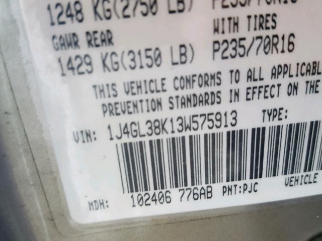 1J4GL38K13W575913 - 2003 JEEP LIBERTY RE TAN photo 10