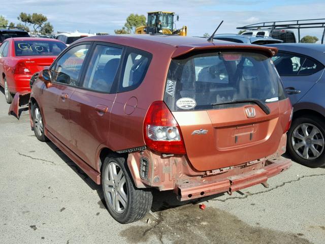 JHMGD37607S028134 - 2007 HONDA FIT S ORANGE photo 3