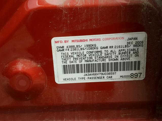 JA3AV66V79U038597 - 2009 MITSUBISHI LANCER RAL ORANGE photo 10