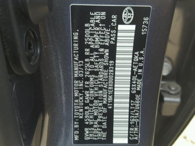 4T1BK1EBXDU028319 - 2013 TOYOTA AVALON BAS GRAY photo 10