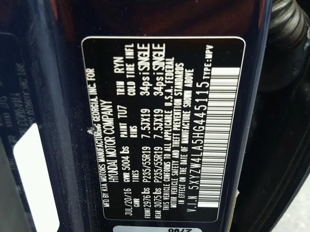 5XYZW4LA5HG445115 - 2017 HYUNDAI SANTA FE S 蓝色 照片 10