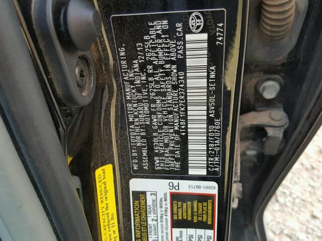 4T4BF1FK7ER374340 - 2014 TOYOTA CAMRY L BLACK photo 10