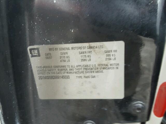 2G1WD58C689145693 - 2008 CHEVROLET IMPALA SUP შავი ფოტო 10