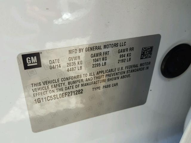 1G11C5SL0EF271282 - 2014 CHEVROLET MALIBU 1LT WHITE photo 10