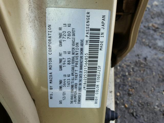 JM1BJ225321566855 - 2002 MAZDA PROTEGE DX GOLD photo 10