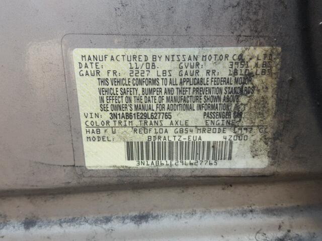 3N1AB61E29L627765 - 2009 NISSAN SENTRA 2.0 BEIGE photo 10