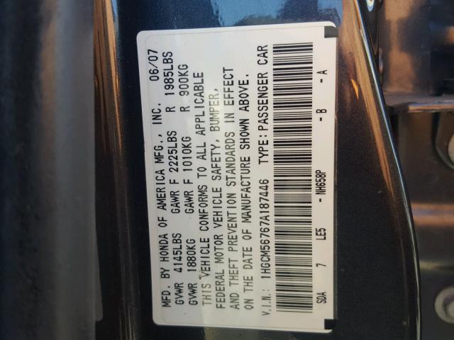 1HGCM56767A187446 - 2007 HONDA ACCORD EX CHARCOAL photo 10